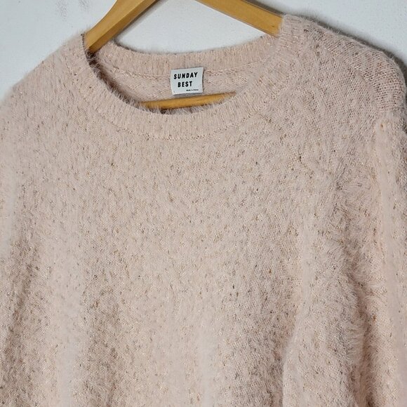 Sunday Best Aritzia Large Light Pink Kitten Sweater Fuzzy Pullover Long Sleeve - Picture 3 of 6